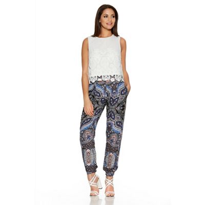 Quiz Blue And Pink Paisley Print Harem Trousers